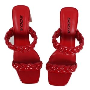 Red Braided Open Toe Double Strap Heels